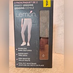 New in Box Lemon Women's Ribbed Leggings, 2-pack, Grey & Brown Small, High Waist